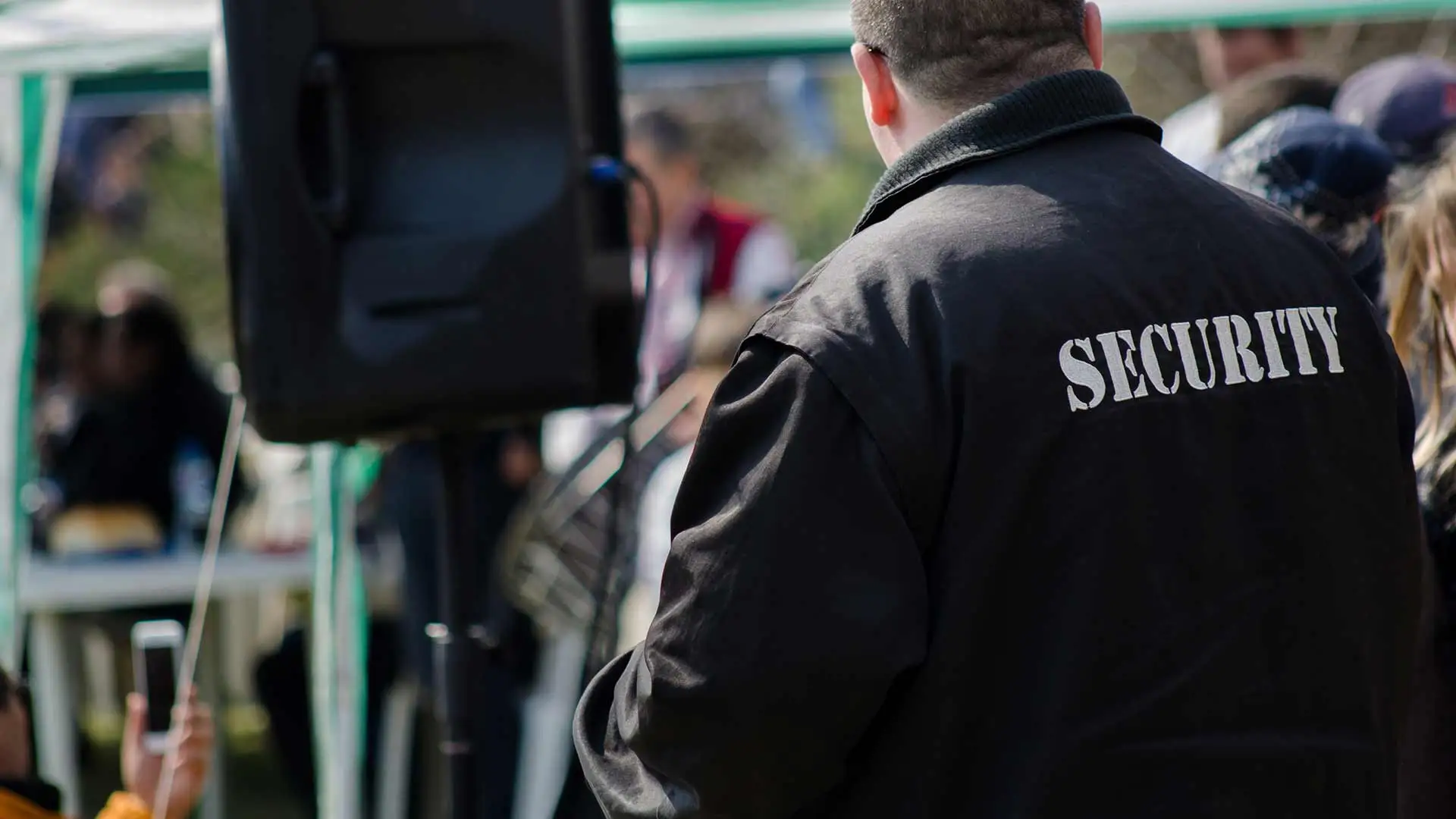 A security guard monitoring an event at a business park in Tampa, Florida.