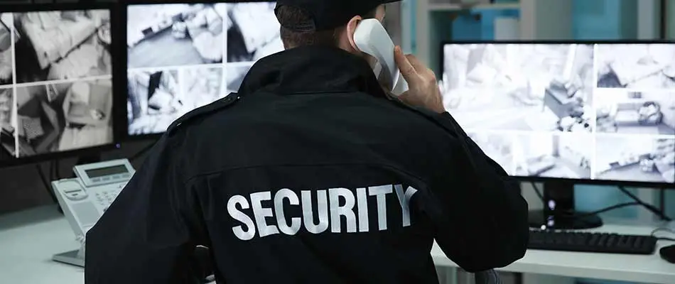 A security guard monitoring an industrial park location in St. Pete, Florida.