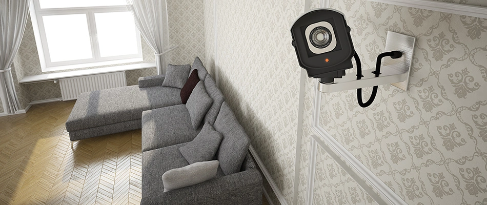 Webcam mounted on wall of living room at a home in St. Petersburg, FL. 